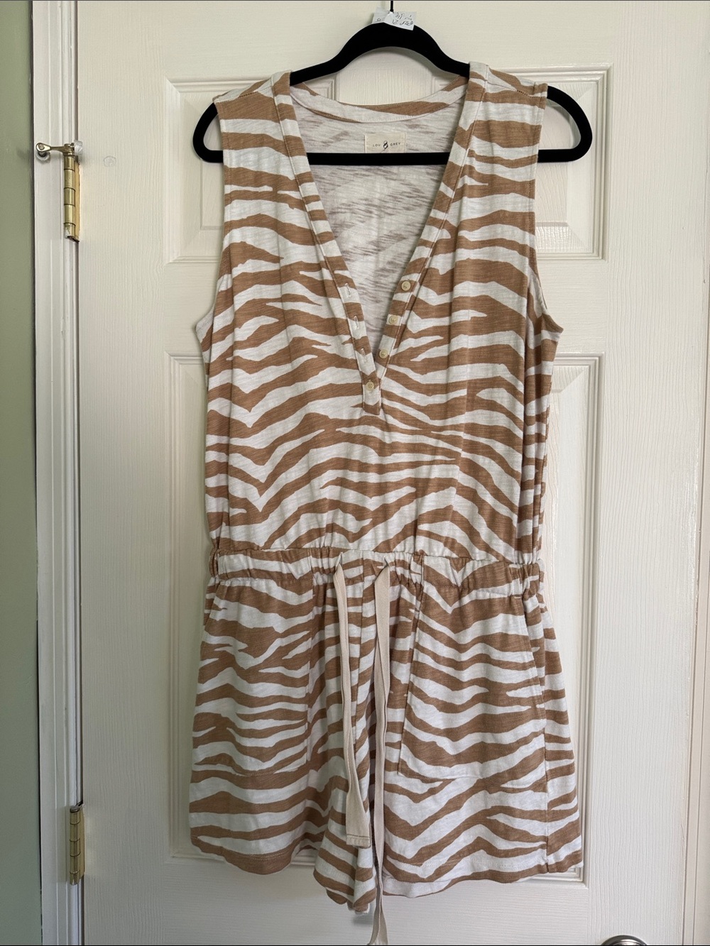 Lou & Grey tan and white zebra print sleeveless romper